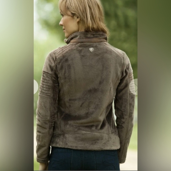 KUHL Moto Vation Full Zip Dark Brown Sherpa Fleece Brown Leather Jacket Small - Picture 2 of 11